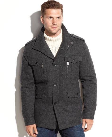 michael kors mens wool grey coats|Michael Kors single breasted coat.